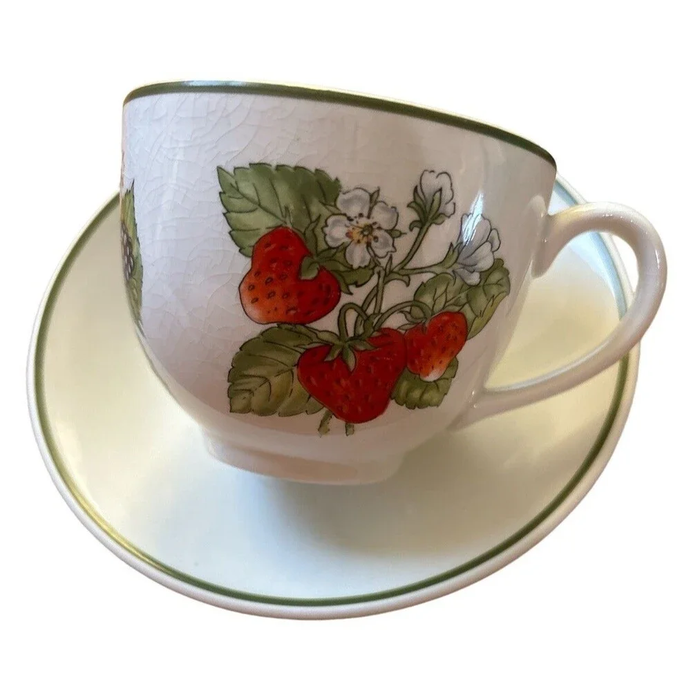 Tiffany & Co Staffordshire Gardens Tea Cup Saucer Pair Berries Made in England